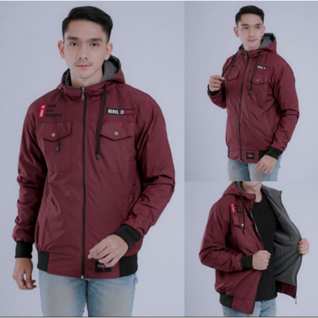 JAKET PARASUT PRIA TERBARU/JAKET MUSIM DINGIN PRIA/HOODIE TEBAL/PAKAIAN GUNUNG COWOK/DISTRO KEREN-SP MAROON
