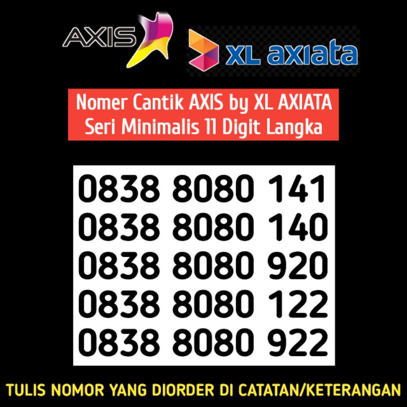 Nomor Cantik Axis 11 Digit Seri 8080 Kartu Perdana Nomer XL 4G