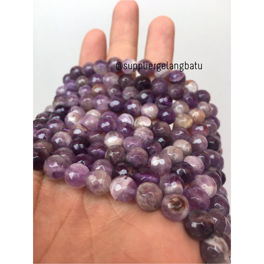 Batu kecubung brazil asli FACET 8mm CUTTING purple amethyst asli ungu aksesoris fashion bahan craft