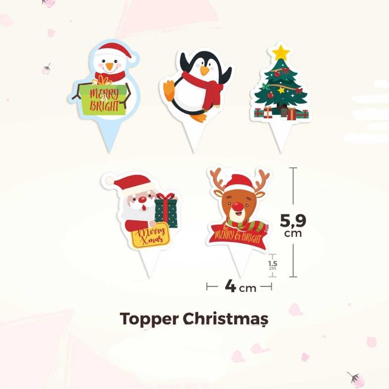 TOPPER CAKE  NATAL / CHRISTMAS ISI 10 PCS MIX