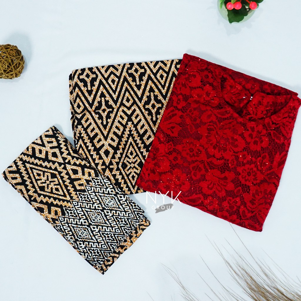 Couple Batik Wajik Lupita Brokat Lengan Panjang . Kebaya Couple Kondangan-MAROON