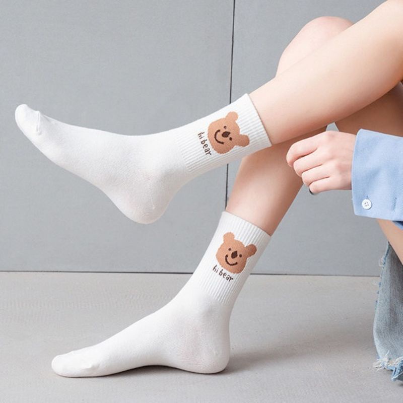 [COD] Kaos Kaki Putih Panjang Import Motif Boneka Lucu Cute Kaos Kaki Wanita Import Tebal Premium