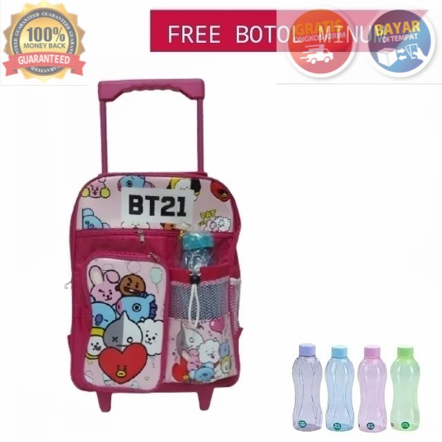 COD tas troli anak perempuan tas dorong anak tk tas roda anak sd bt 21 free botol KADO TERBARU