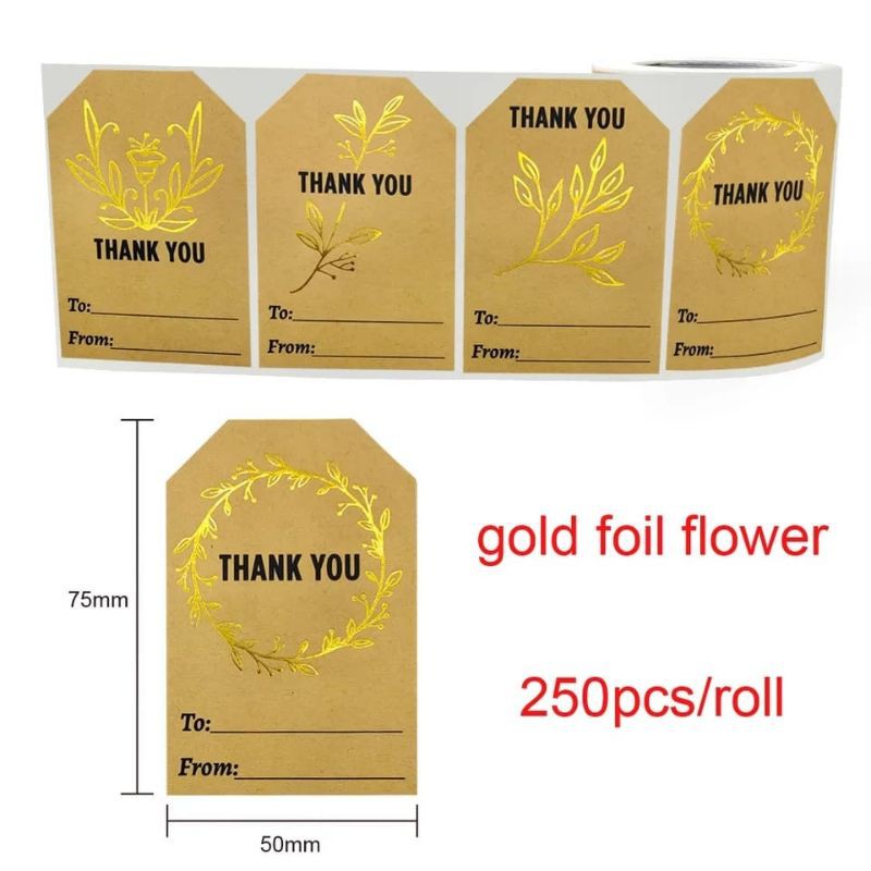 

1roll/ 250pcs Stiker Label Thank you Craft Gold Foil for packaging gift box