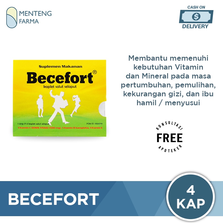 Becefort 4 Kaplet - Kombinasi Vitamin C 500 mg, B kompleks, dan E