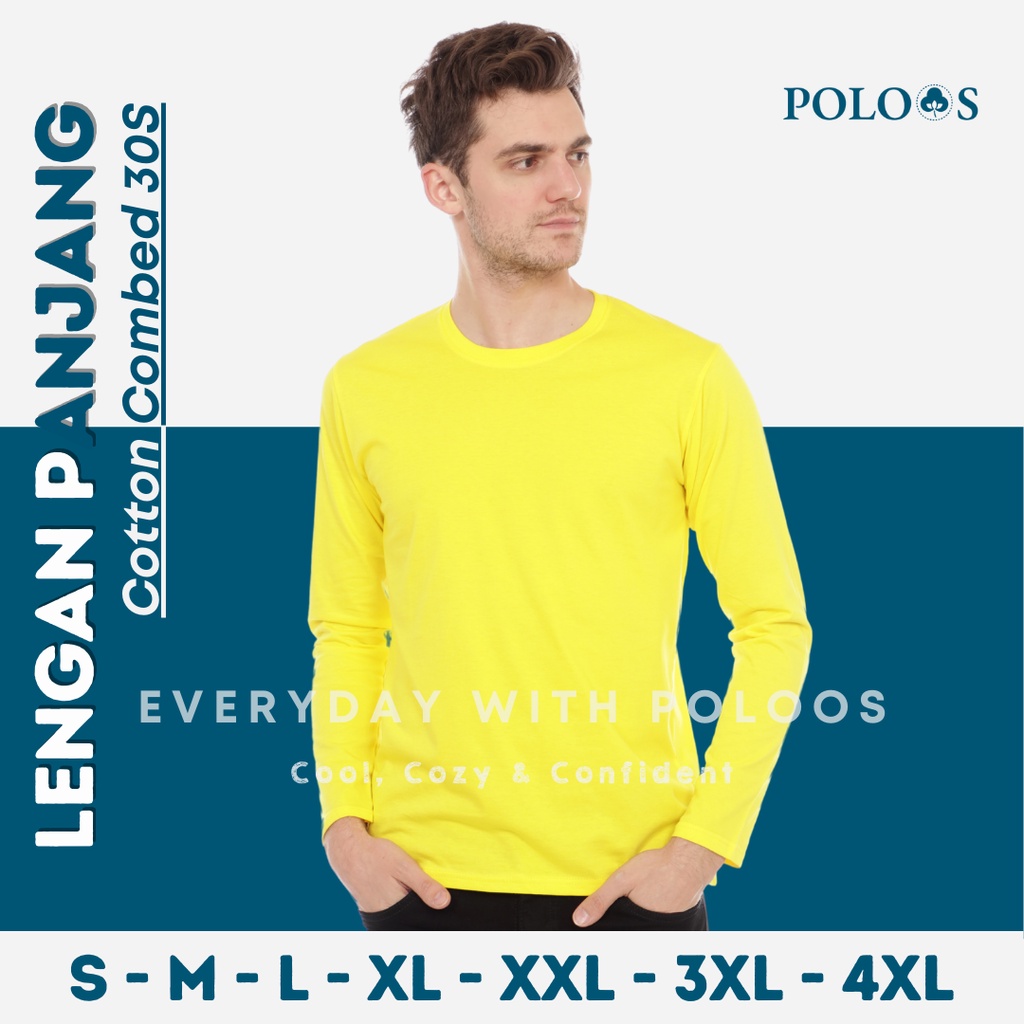 Baju Kaos Polos Pria Lengan Panjang Kuning Kenari