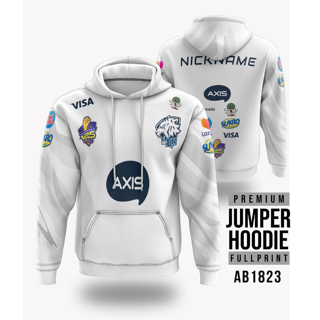 Jaket Hoodie Pria Custom EVOS 2021 White - Jumper Hoodie Full Print - AB1823