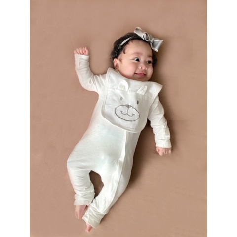 BABY SLEEPSUIT BIB SET (BAJU TIDUR PIYAMA BAYI) - PAKAIAN ANAK KALALE NATURAL BAMBOO COTTON