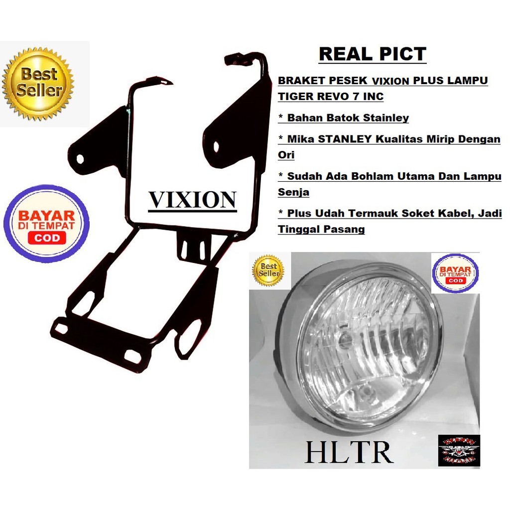 Braket Pesek Vixion Old Plus Lampu Tiger Revo Bulat 7 Inc Variasi Lampu free stiker