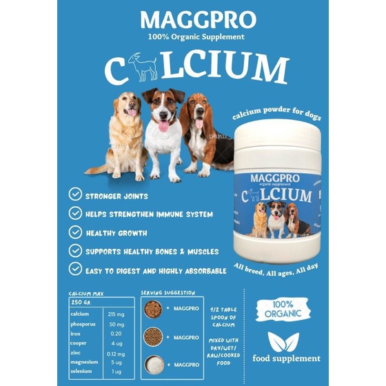 Maggpro Calcium Powder 250GR Suplemen Kalsium Untuk AnjingVitamin  Hewan Dog Peliharaan