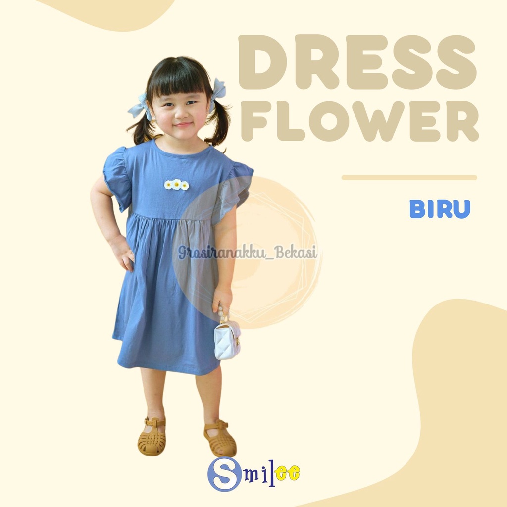 Dress Anak Smilee Flower Warna Biru Size 1-5Thn