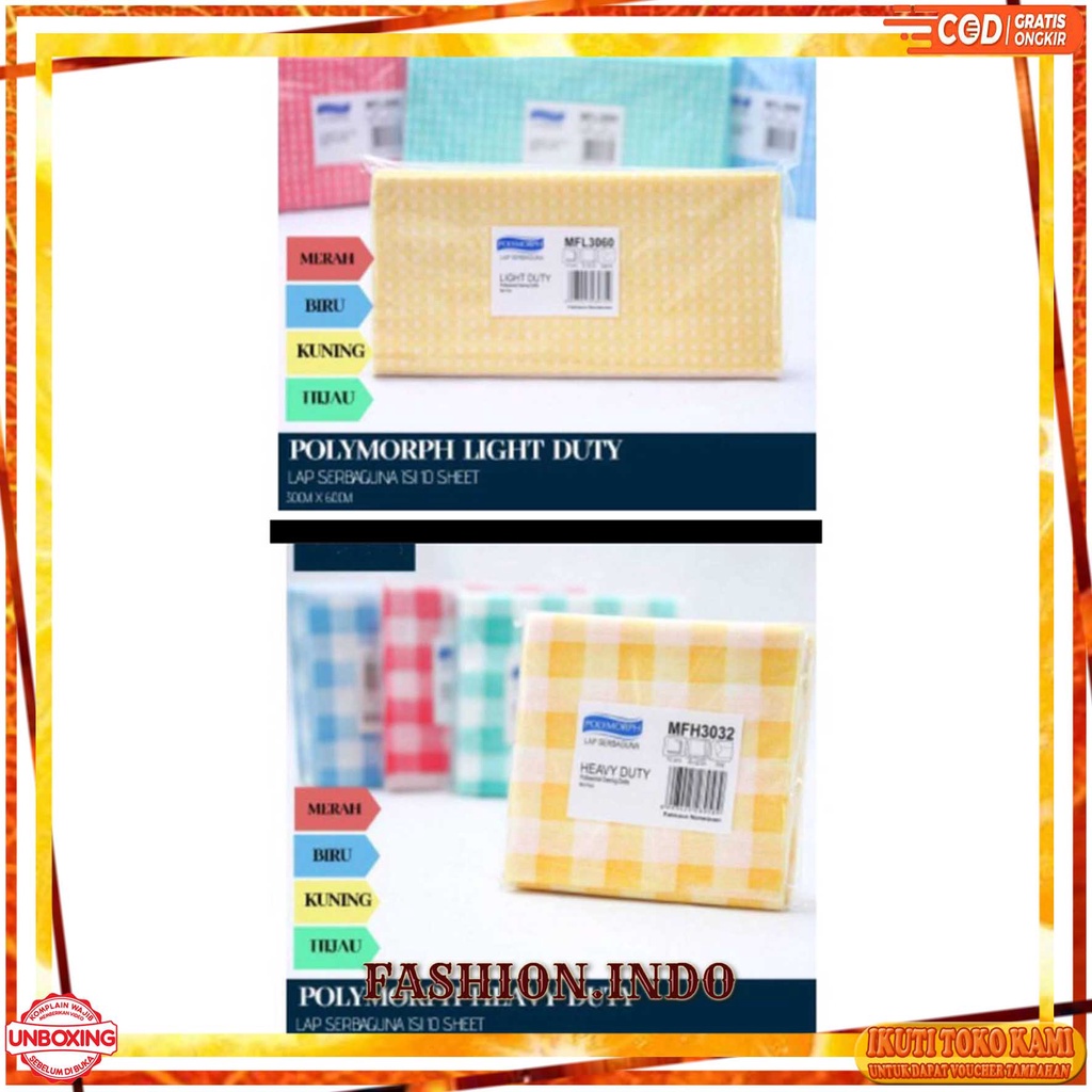 LAP SERBAGUNA BISA DICUCI DIPAKAI KEMBALI KAIN LAP TISU POLYMORPH HEAVY DUTY ISI 10'S FASHIONINDO