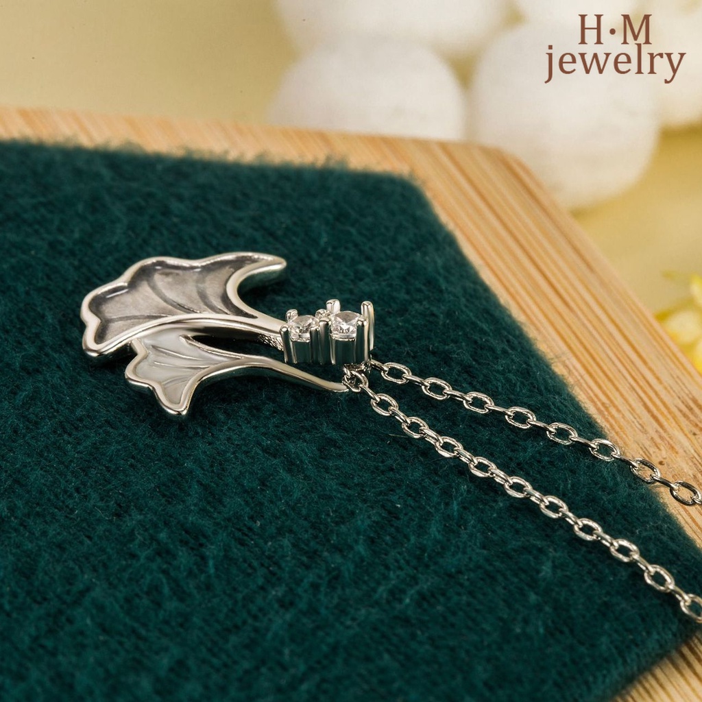 Kalung Rantai Sterling Silver 925 Dengan Liontin Daun Ginkgo Untuk Wanita