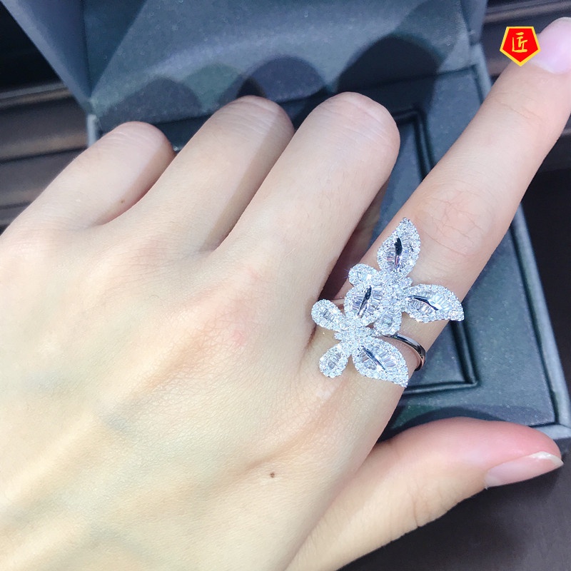 [Ready Stock]Two Butterfly Square Diamond Ring