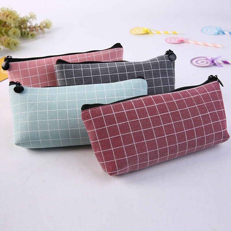 

Perlengkapan Sekolah Yo Yo Grid Pencil Case Concise Solid Color Canvas Pencil Bag Creative Pencil
