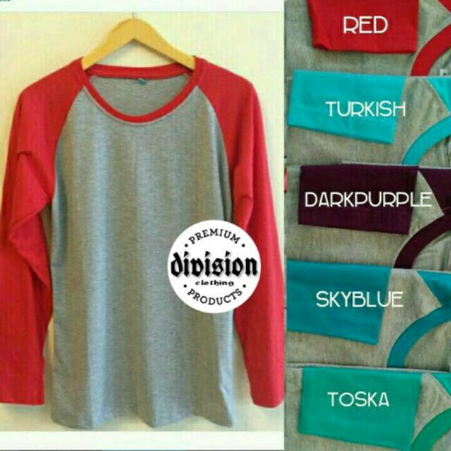 Kaos Reglan Raglan Polos Lengan Panjang Cowok Cewek