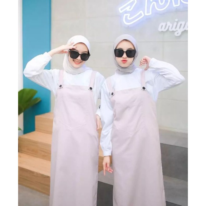Overall Anya Saku depan polos panjang/long dress panjang