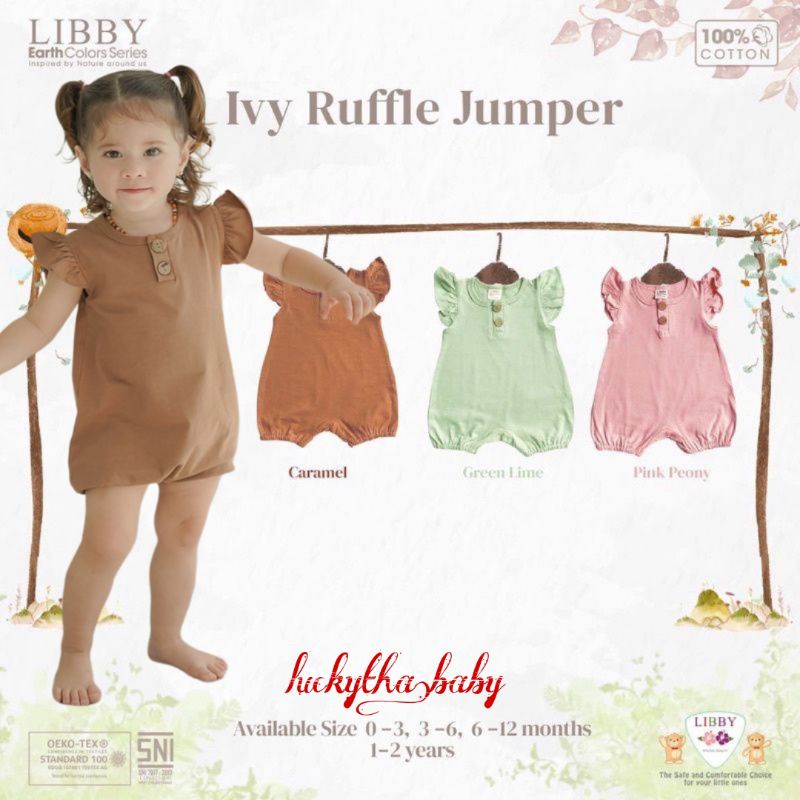 Libby Ivy ruffle Jumper  earth colors series romper polos baby girl/ romper Libby ruffle terbaru 0-2 tahun/ Jumper segi empat cewe Libby baby motif