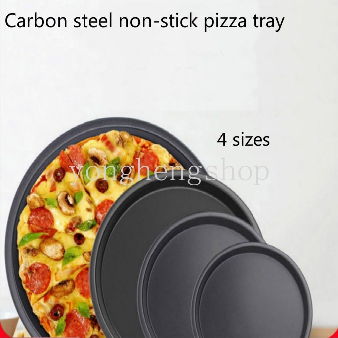 Loyang Cetakan Pizza Bentuk Bulat Dangkal Bahan Carbon Steel Anti Lengket Ukuran 6 / 7 / 8 / 9 Inci