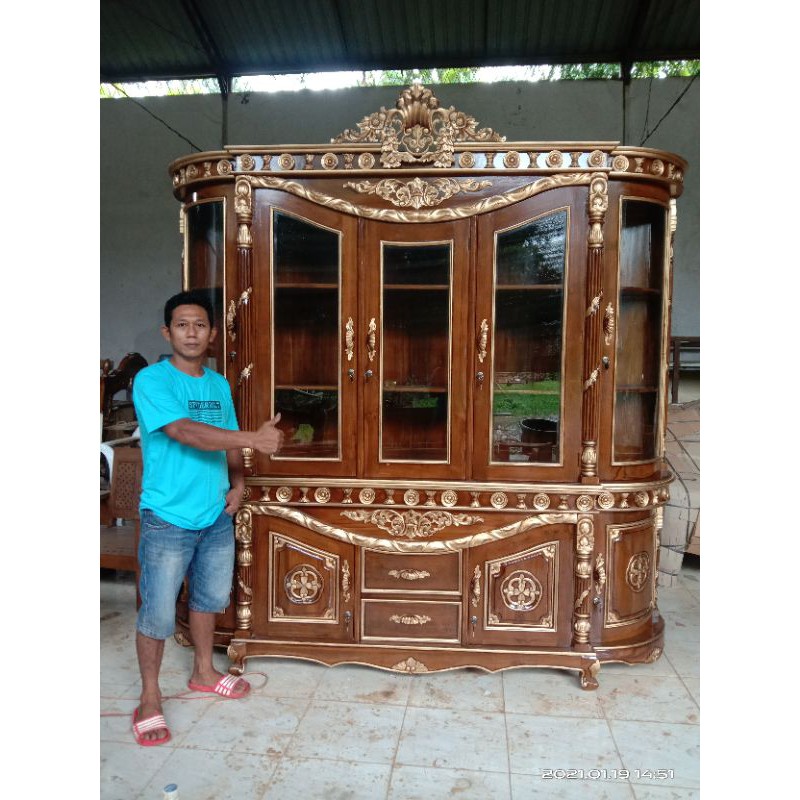 lemari hias jati mebel Jepara lemari pajangan jati furniture Jepara
