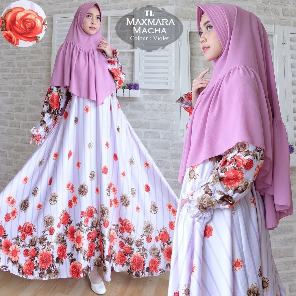 Baju dress Syari Maxmara Macha Violet TL ghamis muslim wanita maxmara ungu murah
