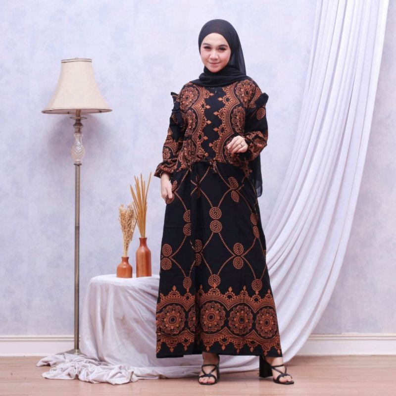 Gamis Sultan Gamis Rayon Premium Dress Wanita Lengan Karet Dress Fashion Kekinian Muslim Kekinian LD 110 cm