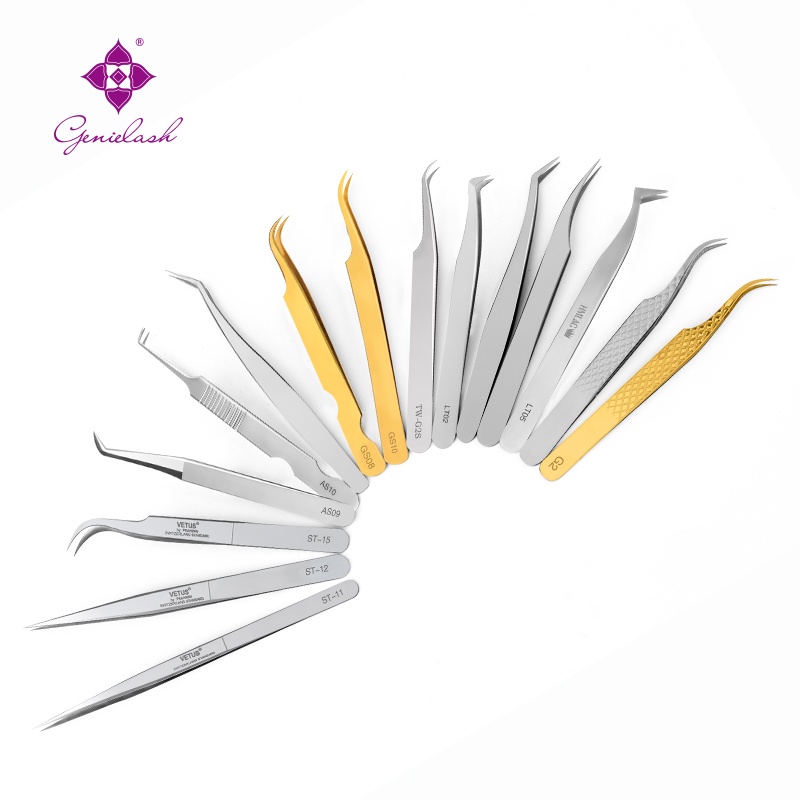 GENIELASH Pinset All Types Of Stainless Steel Straight Curved  Eyelash Extension Tweezers Nail Tools