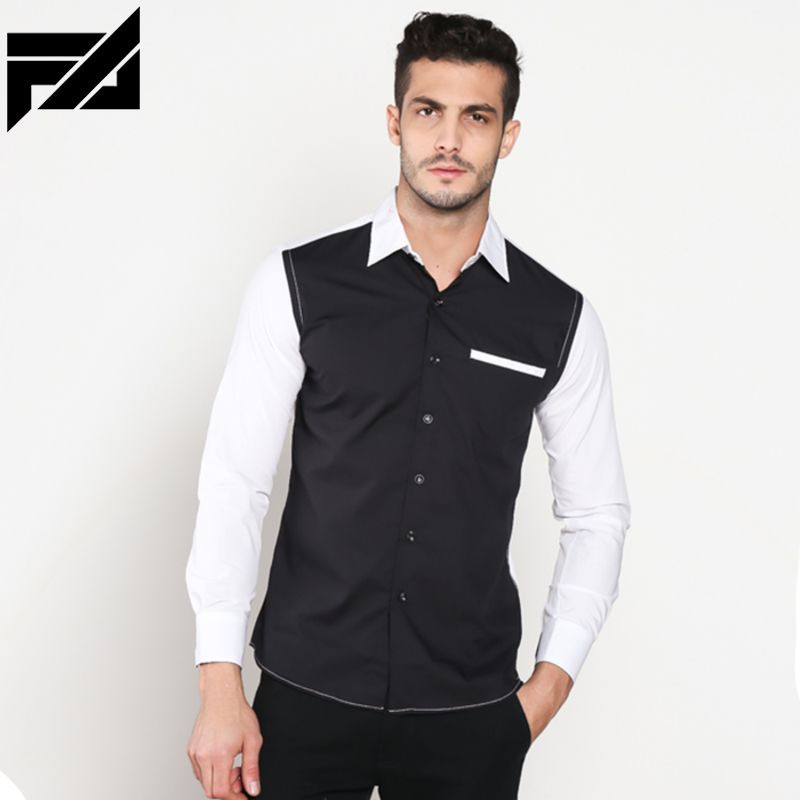 TERBARU VM Kemeja Panjang Slimfit Hitam Kombinasi -- KML 123 - M