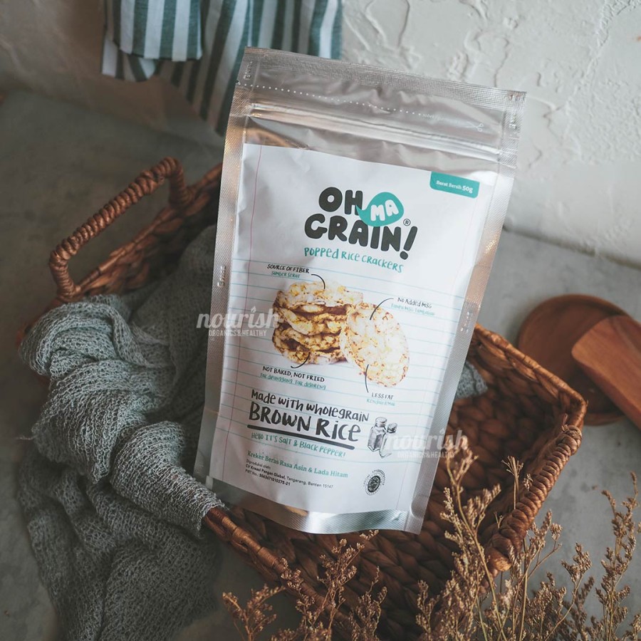 Oh Ma Grain, Organic Brown Rice Cakes Salt &amp; Black Pepper 45 gr