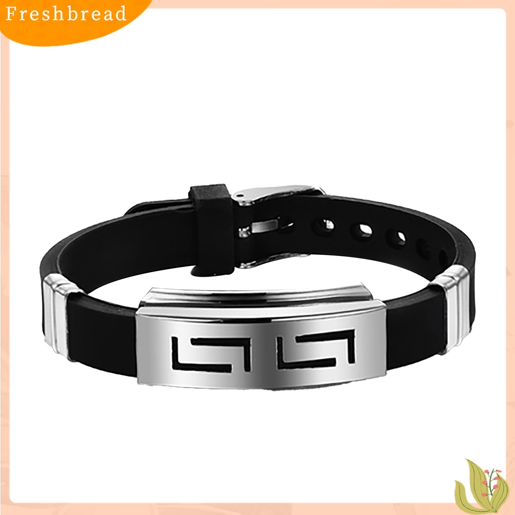 [Fresh] Gelang Tangan Pria Bahan Karet Stainless Steel Warna Hitam Gaya Punk