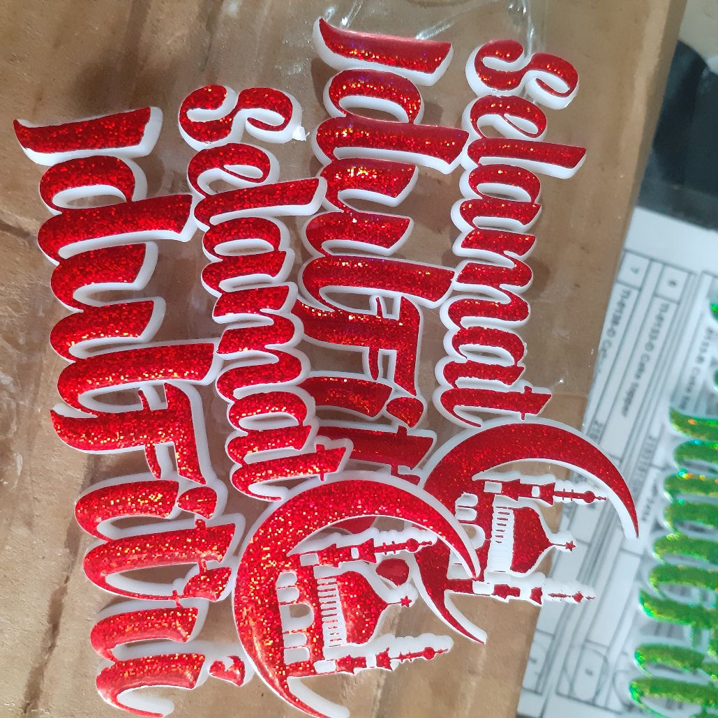 Ti-0133-b Cake Topper Tulisan Idul Fitri Lebaran Tempel Masjid Merah