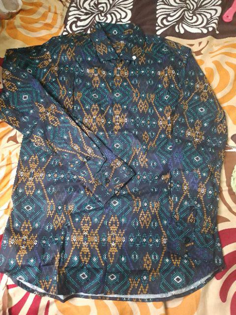 Kemeja Batik Pria Lengan Panjang Batik Songket  Motif Songket Green Snow Slimfit Hijau