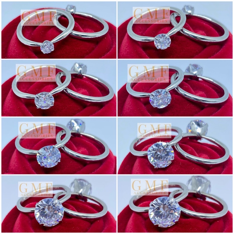 Cincin Baja Putih Diamond Bentuk Bulat Cincin Permata Swarovski Monel Anti Karat Stainless Steel