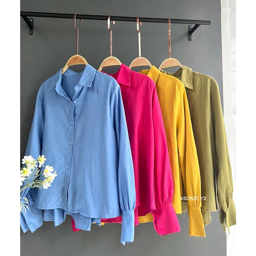 Kemeja Wanita Polos Terbaru Bahan Linen Import / Kemeja cewek Rempel