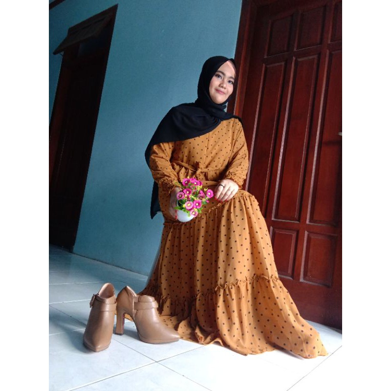 Gamis Ceruty Nel-Nel Ori/Gamis Polka/Syari/Lembut/Lebar/Terbaru/Cantik