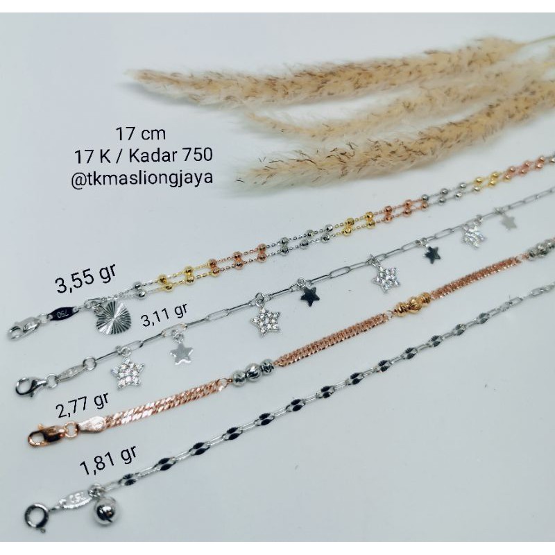 Gelang Rantai Wanita / Gelang Double Layer / Gelang Biji Lada Emas Putih kadar 750 17k