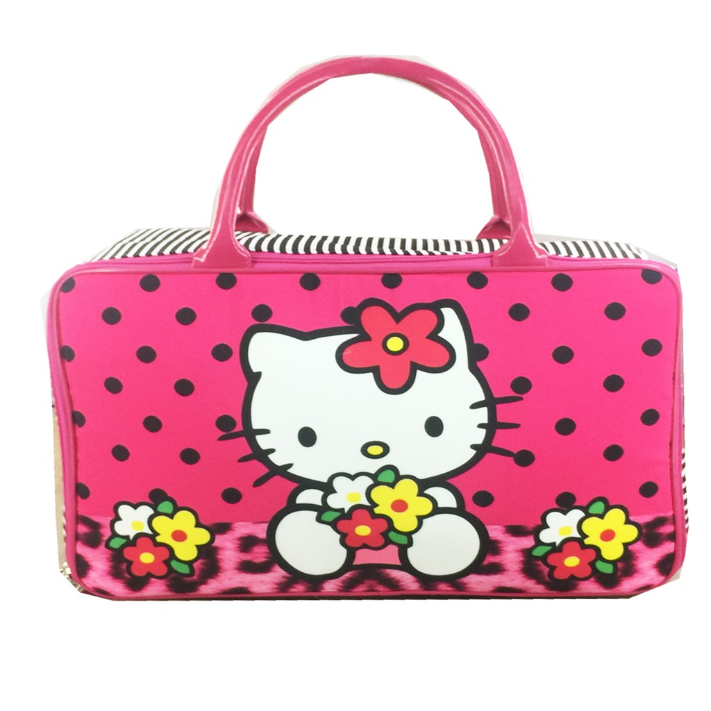 PROMO TERMURAH + FREE ONGKIR !!! Tas Travel Kanvas Hello Kitty Leopard Flower Polkadot JUMBO