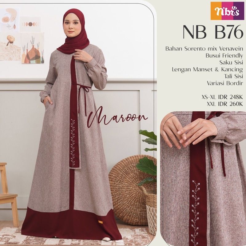 Gamis Terbaru Nibras - NB B76 Maroon | Terbaru Nibras