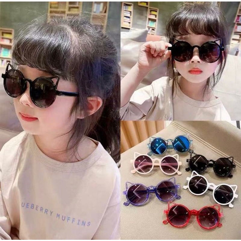 KACAMATA HITAM TELINGA KUCING KACAMATA ANAK ANTI RADIASI SINAR UV KACAMATA FASHION-1
