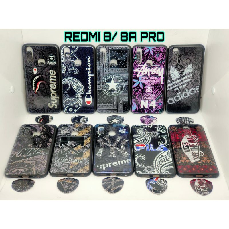 SOFTCASE REDMI 8A PRO, REDMI 8 BRANDED KOMBINASI BATIK KEREN CAKEP GLOSSY POP SOCKET