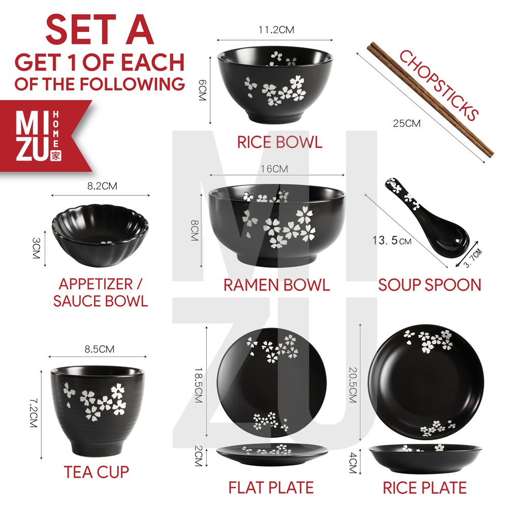 MIZU YOZAKURA Sakura Ceramic Tableware Dinnerware Set Piring Makan Mangkok Sumpit Sendok Cangkir-5