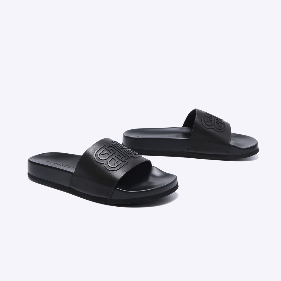 SANDAL SLIDE EVERBEST PRIA ORIGINAL CASUAL KULIT BRANDED HITAM EM28