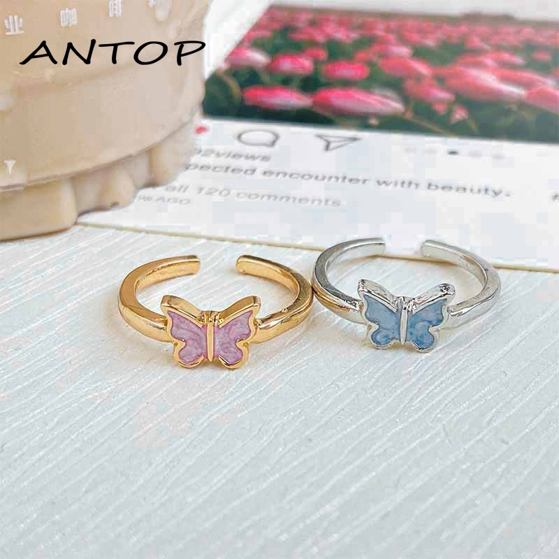 Cincin Kupu-kupu Yang Dapat Disesuaikan Elegan Sederhana Desain Cincin Emas Aksesoris Perhiasan Fashion Wanita ANTOP