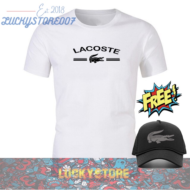 BONUS TOPI...Baju pria/Kaos cowok Distro LACOS terbaru ukuran M L XL XXL (COD) TEKS HITAM