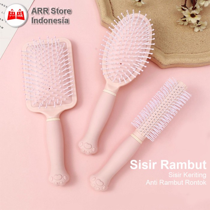 Sisir Rambut Cushion Pijat Kepala Anti kusut Hair Brush Comb Pink Cat