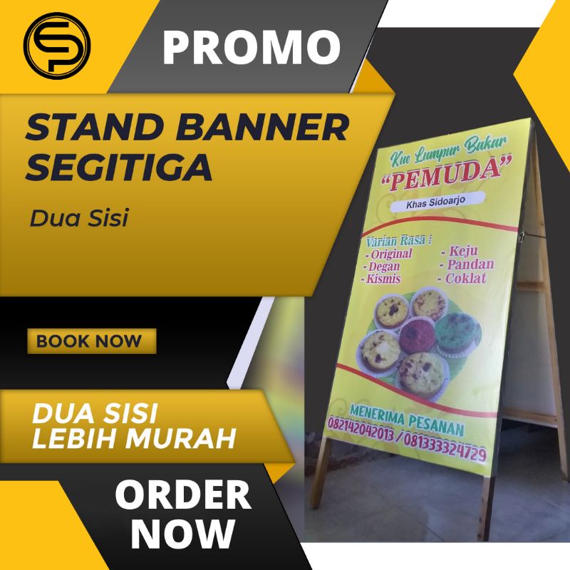 BANNER SEGITIGA KAYU / STANDING BANNER MURAH