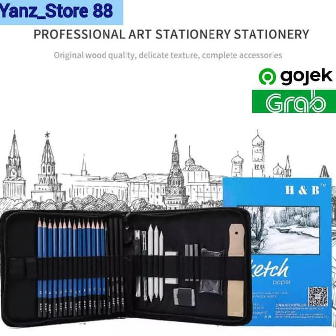 

New! 33 Pcs Pensil Sketsa Sketching Pencil Set Art Murah