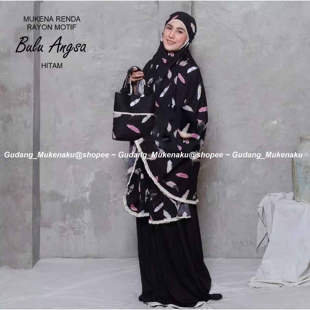 Gudang_mukenaku Mukena Dewasa Motif Bulu Angsa Renda Rajut Model Saliha