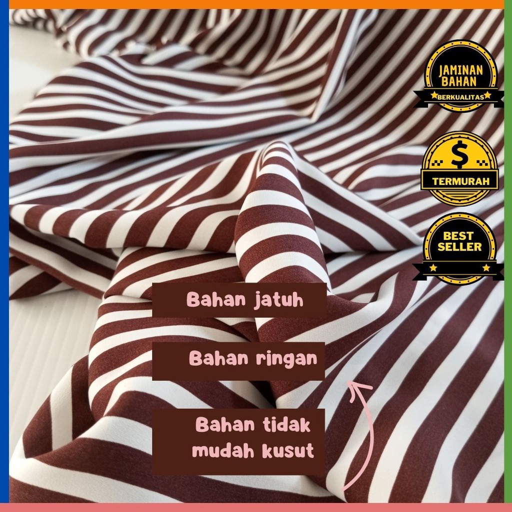 Kain Memora Kain Sifon Motif Salur Warna Coklat Bahan Dingin Lebar 150 cm Murah Banget