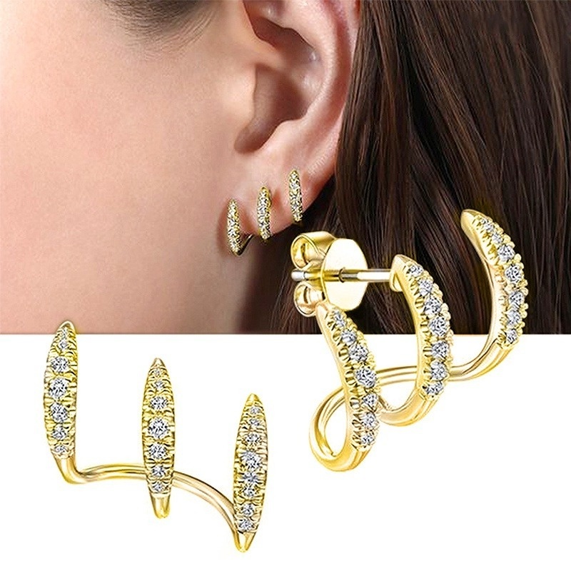 Anting Stud Kristal AAA CZ Desain Modern Serbaguna Untuk Wanita